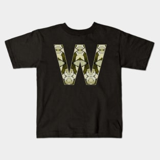 Letter W Monogram Olive Green Abstract Pattern Painting On Canvas Kids T-Shirt